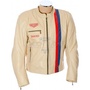 Steve McQueen Cream LE MAN Grand Prix Classic Armoured Biker Jacket